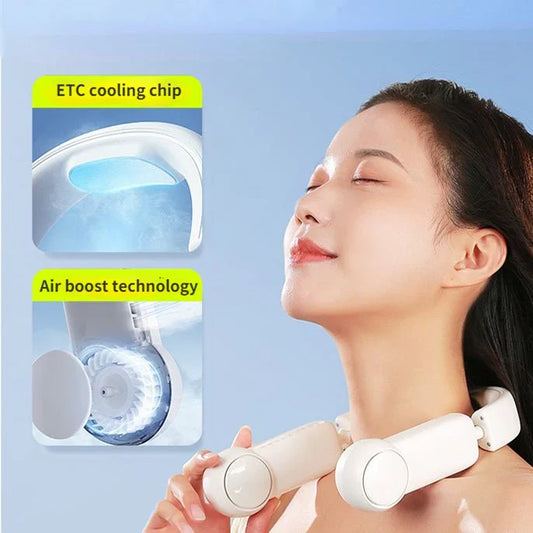 Portable USB Neck Fan – Bladeless, Rechargeable, Wearable Air Cooler